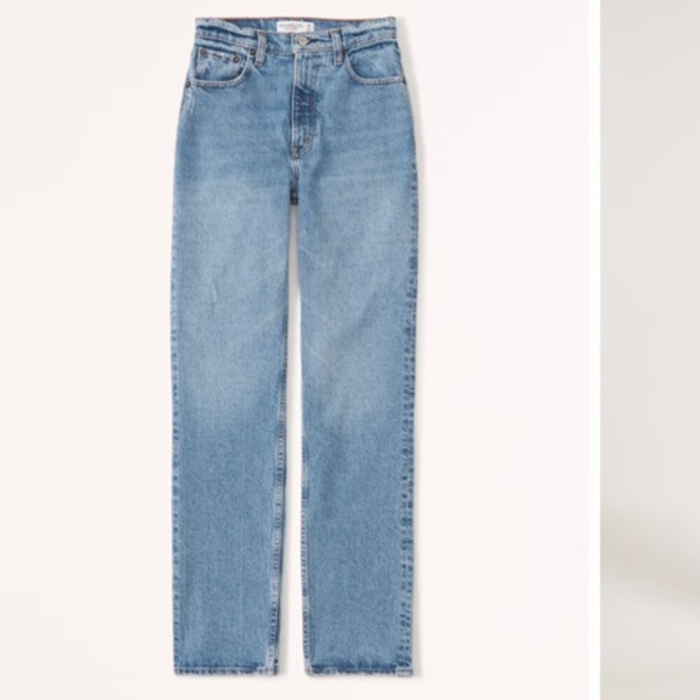 Abercrombie & Fitch High-Rise Straight Jeans - Light Blue Denim
